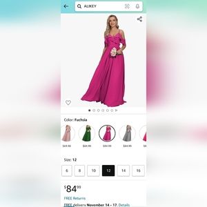 Alikey off the shoulder corset back Fuchsia gown with pockets size 12